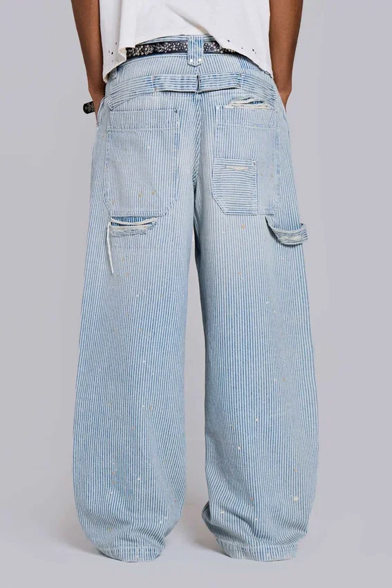 Jeans de charpentier à double genou à fines rayures