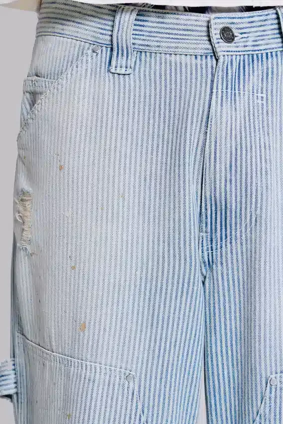 Jeans de charpentier à double genou à fines rayures