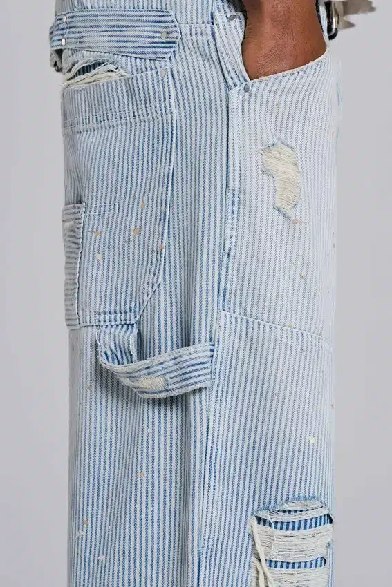 Jeans de charpentier à double genou à fines rayures