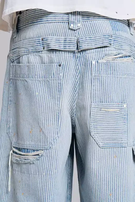 Jeans de charpentier à double genou à fines rayures