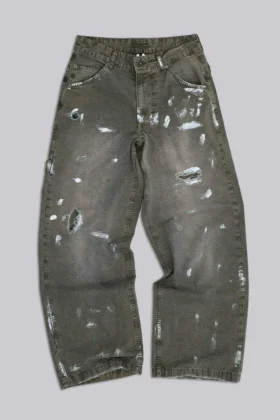 Jeans de charpentier ripstop kaki peint