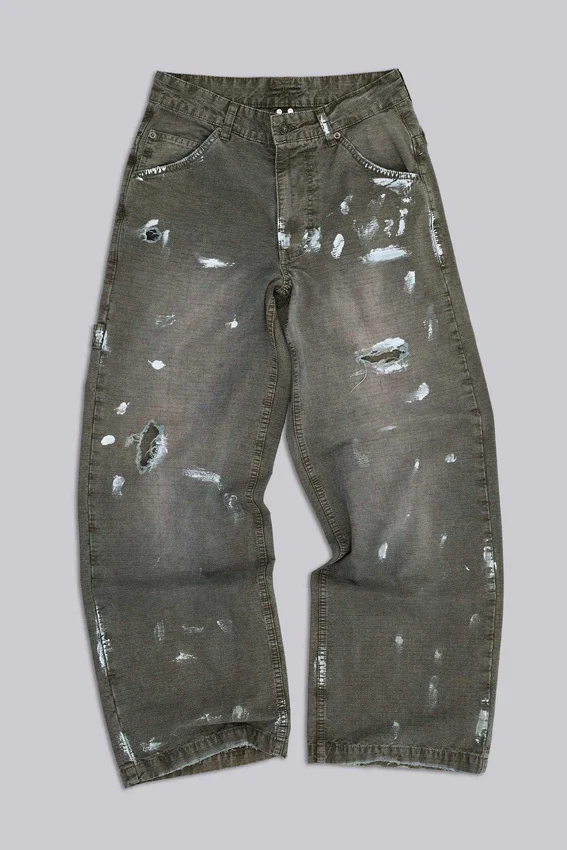 Jeans de charpentier ripstop kaki peint