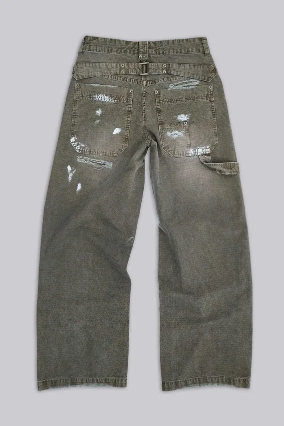 Jeans de charpentier ripstop kaki peint