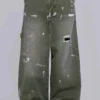 Jeans de charpentier ripstop kaki peint