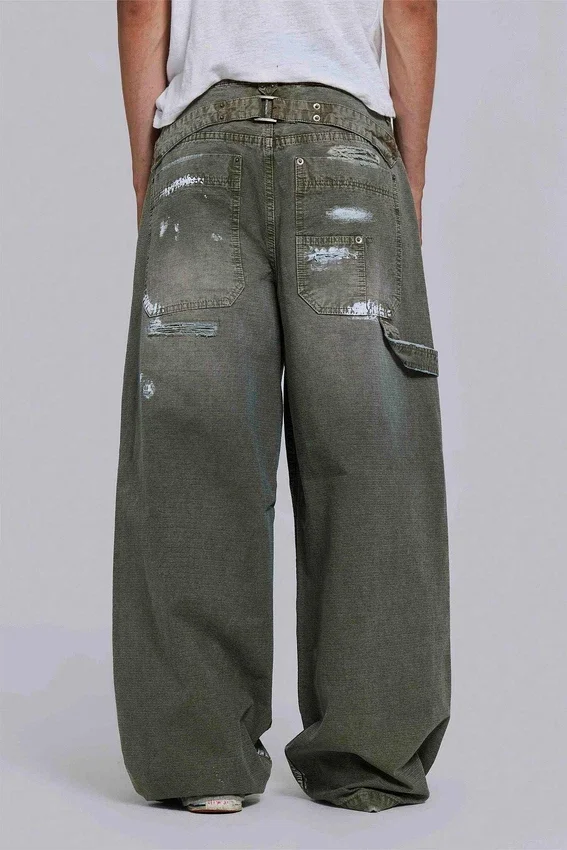 Jeans de charpentier ripstop kaki peint