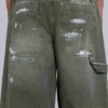 Jeans de charpentier ripstop kaki peint