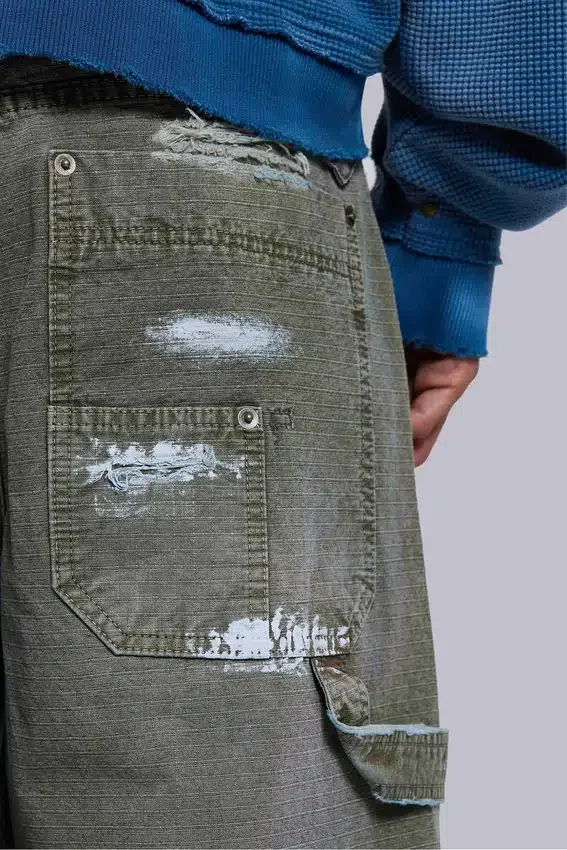 Jeans de charpentier ripstop kaki peint