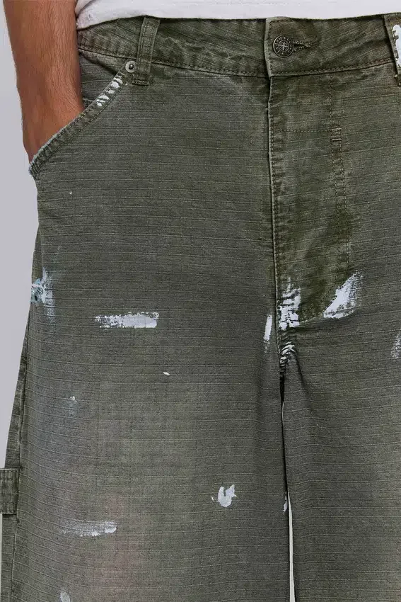 Jeans de charpentier ripstop kaki peint