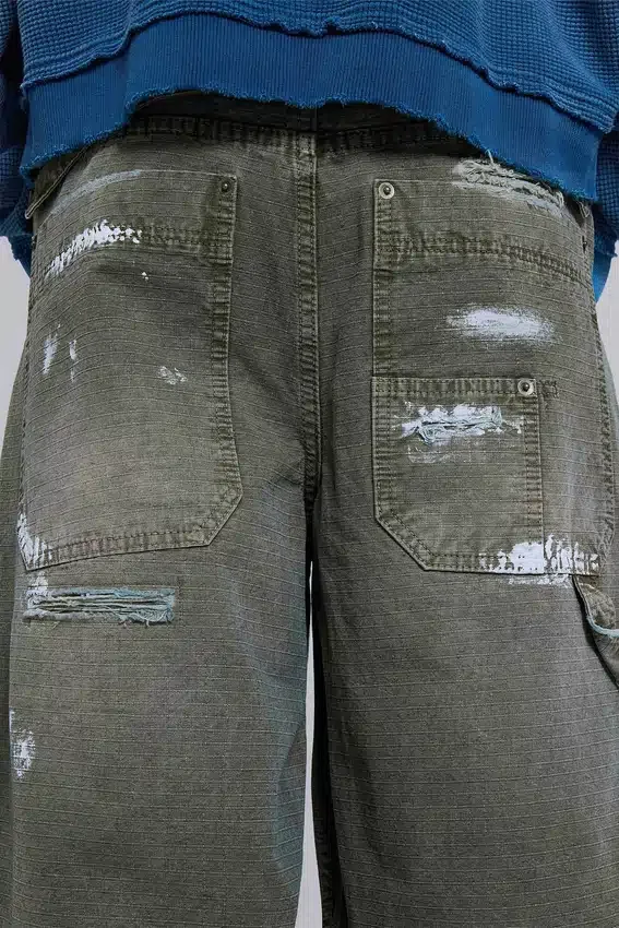 Jeans de charpentier ripstop kaki peint