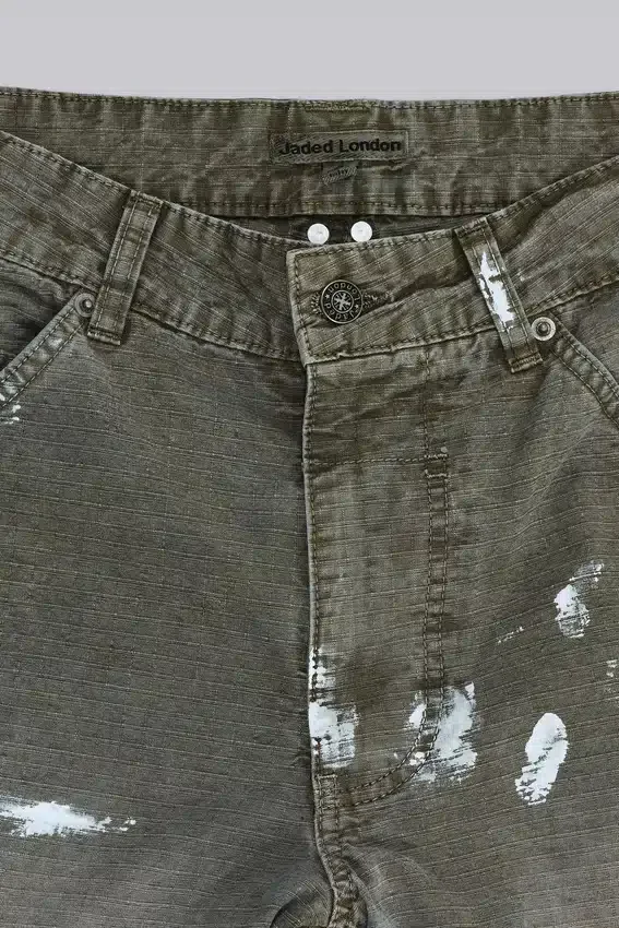Jeans de charpentier ripstop kaki peint