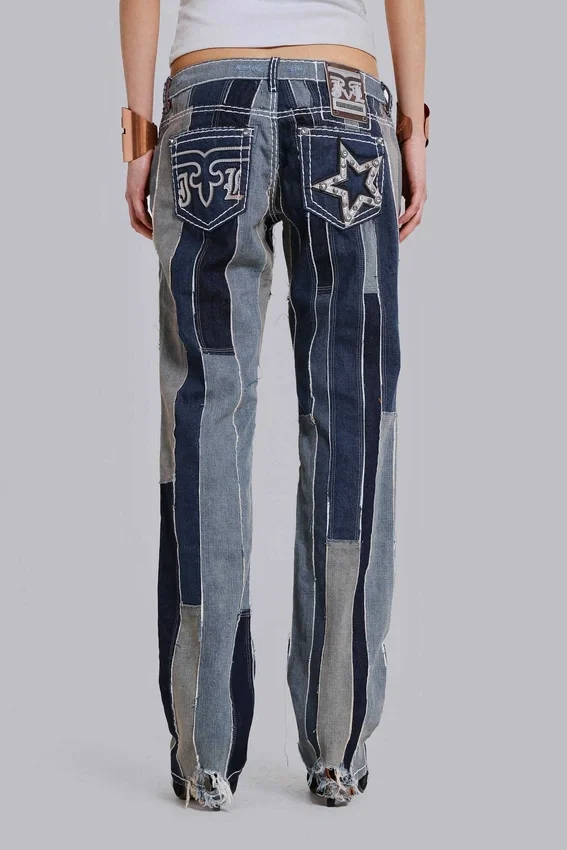 Jeans Rider à patchwork de drapeaux Rock Revival