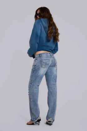 Jeans Rider taille basse à coupe droite, délavage clair