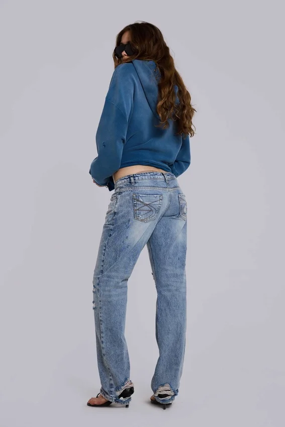 Jeans Rider taille basse à coupe droite, délavage clair