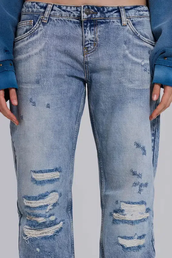 Jeans Rider taille basse à coupe droite, délavage clair