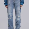 Jeans Rider taille basse à coupe droite, délavage clair