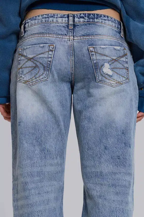 Jeans Rider taille basse à coupe droite, délavage clair