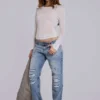 Jeans Rider taille basse à coupe droite, délavage clair