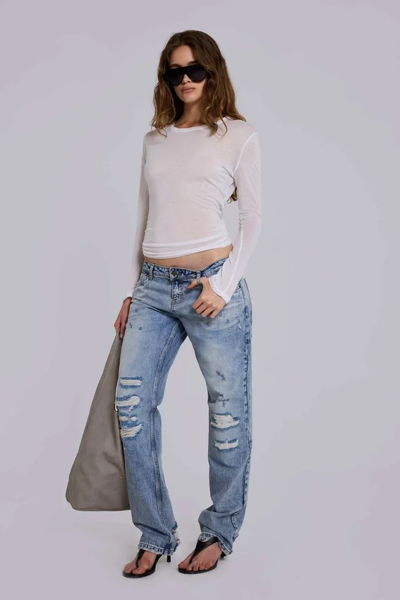 Jeans Rider taille basse à coupe droite, délavage clair