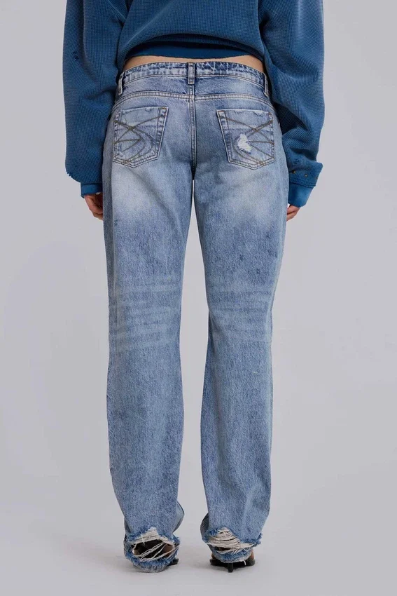 Jeans Rider taille basse à coupe droite, délavage clair