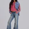 Jeans évasés « Drift » bleu moyen, effet vieilli et froissé