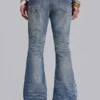 Jeans évasés « Drift » bleu moyen, effet vieilli et froissé