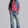 Jeans évasés « Drift » bleu moyen, effet vieilli et froissé