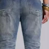 Jeans évasés « Drift » bleu moyen, effet vieilli et froissé