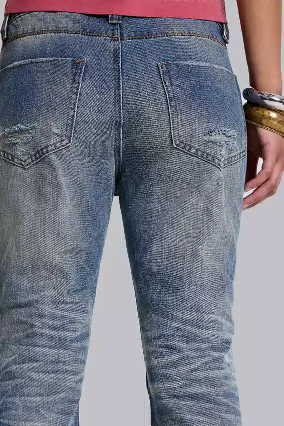 Jeans évasés « Drift » bleu moyen, effet vieilli et froissé
