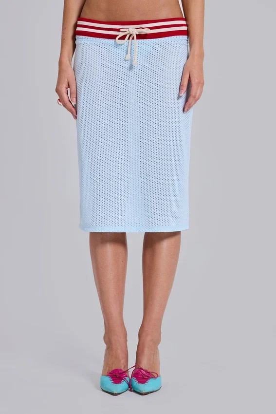 Jupe midi Alysa en Airtex turquoise