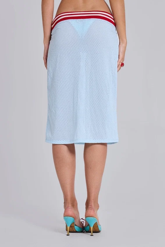 Jupe midi Alysa en Airtex turquoise