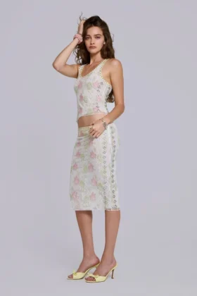 Jupe midi en dentelle cloutée Fioretta