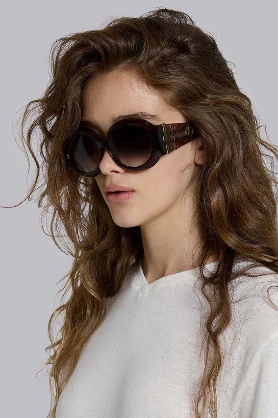 Lunettes de soleil rondes oversize Majorette en marron