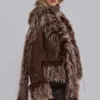 Manteau Leonie à bordure en fausse fourrure mongole, couleur marron