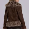 Manteau Leonie à bordure en fausse fourrure mongole, couleur marron