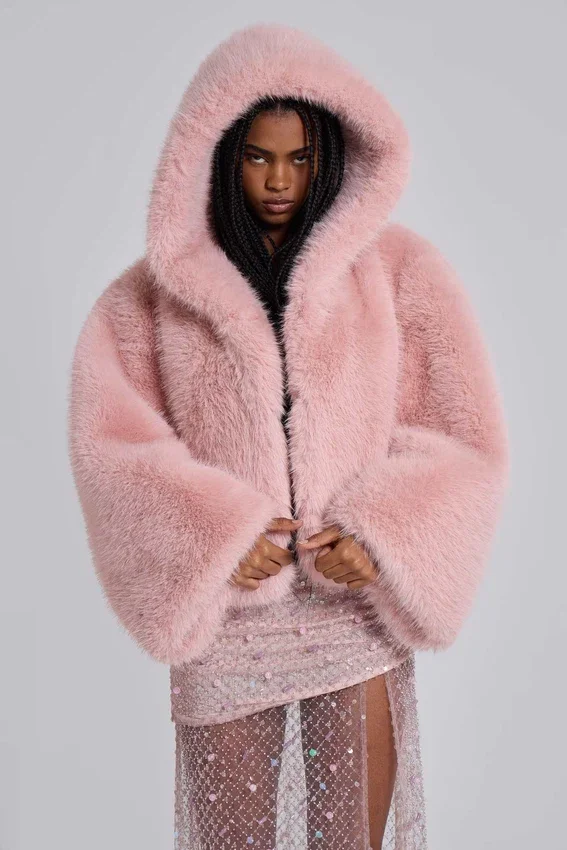 Manteau oversize en fausse fourrure Mara, rose