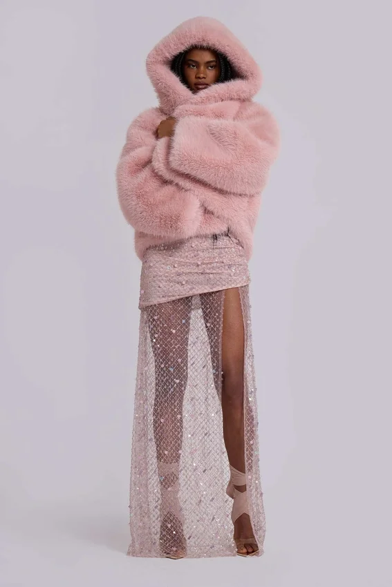 Manteau oversize en fausse fourrure Mara, rose