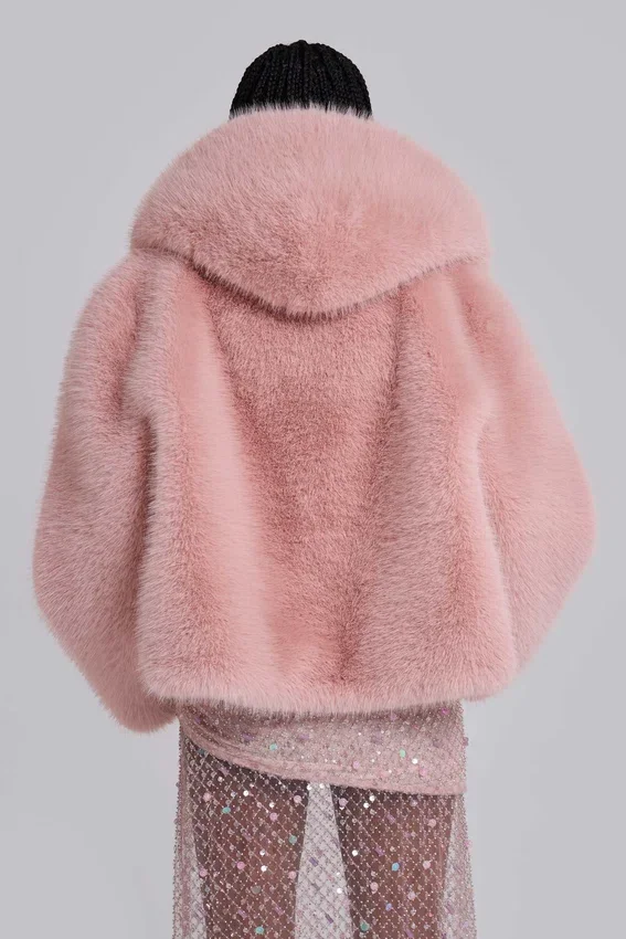 Manteau oversize en fausse fourrure Mara, rose