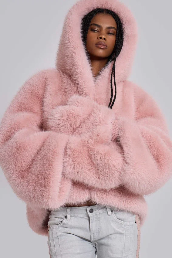 Manteau oversize en fausse fourrure Mara, rose