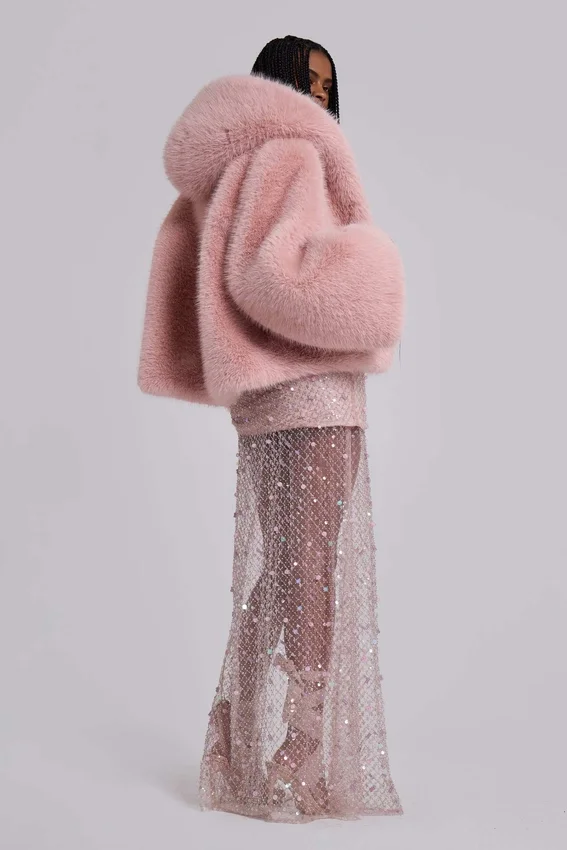 Manteau oversize en fausse fourrure Mara, rose