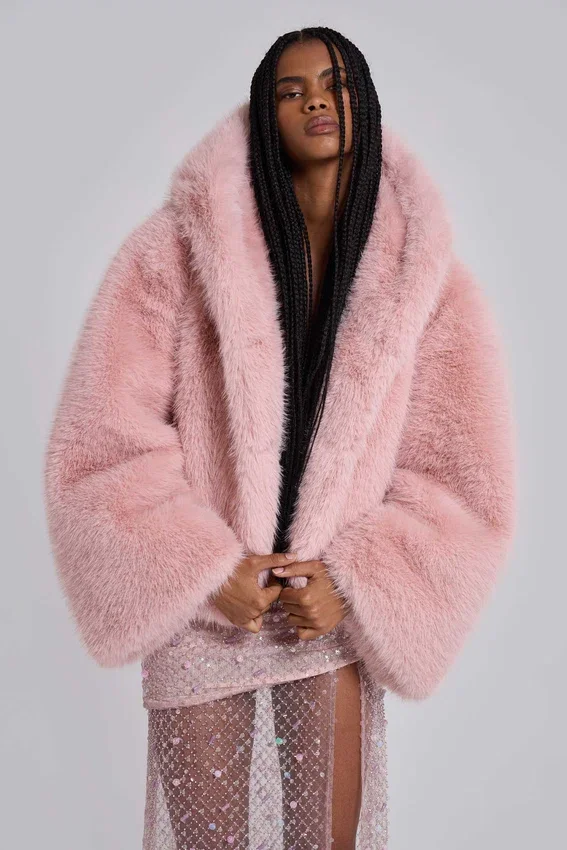 Manteau oversize en fausse fourrure Mara, rose