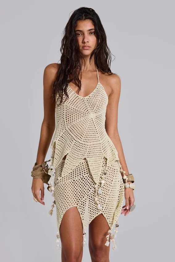 Haut en crochet Ursule avec de véritables coquillages