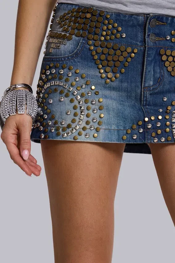 Mini-jupe en denim cloutée Hena