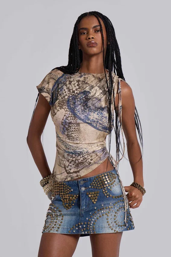 Mini-jupe en denim cloutée Hena