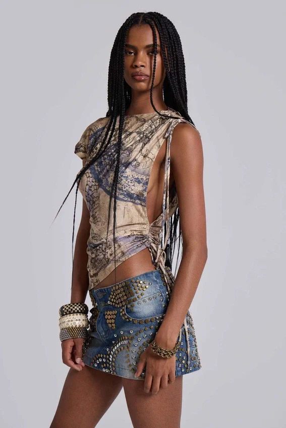 Mini-jupe en denim cloutée Hena