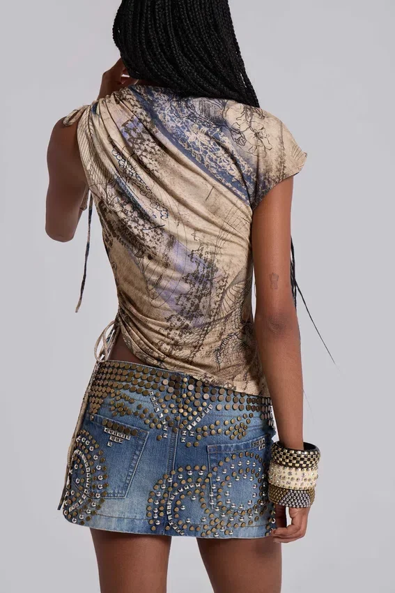 Mini-jupe en denim cloutée Hena