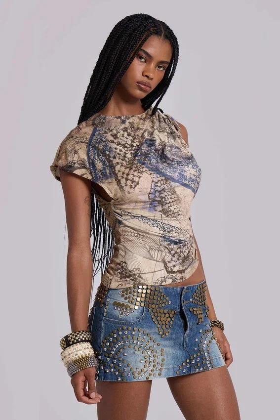 Mini-jupe en denim cloutée Hena
