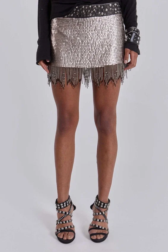 Mini-jupe Leva à paillettes et perles