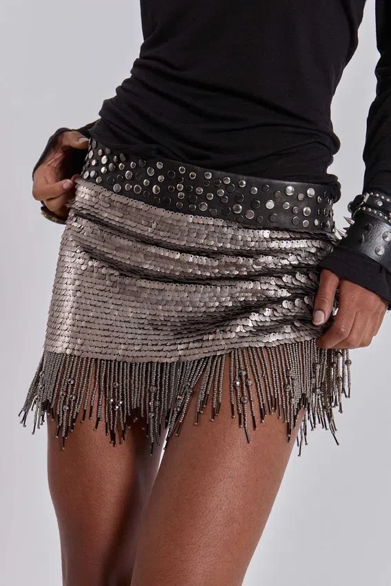 Mini-jupe Leva à paillettes et perles