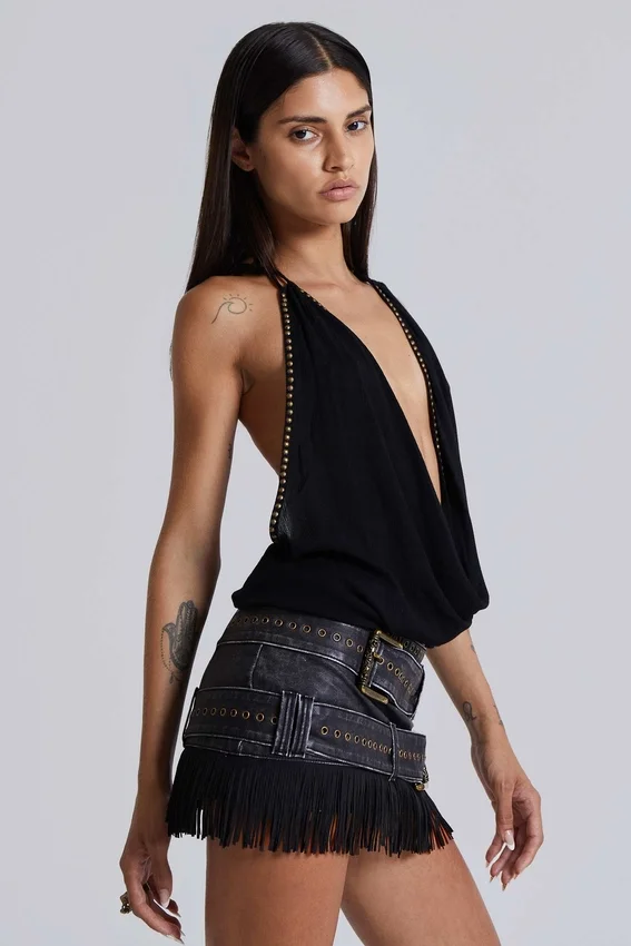 Mini-jupe Odile en simili cuir et simili daim