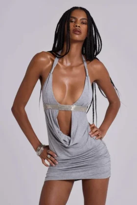 Mini-robe Anora à découpes, gris chiné